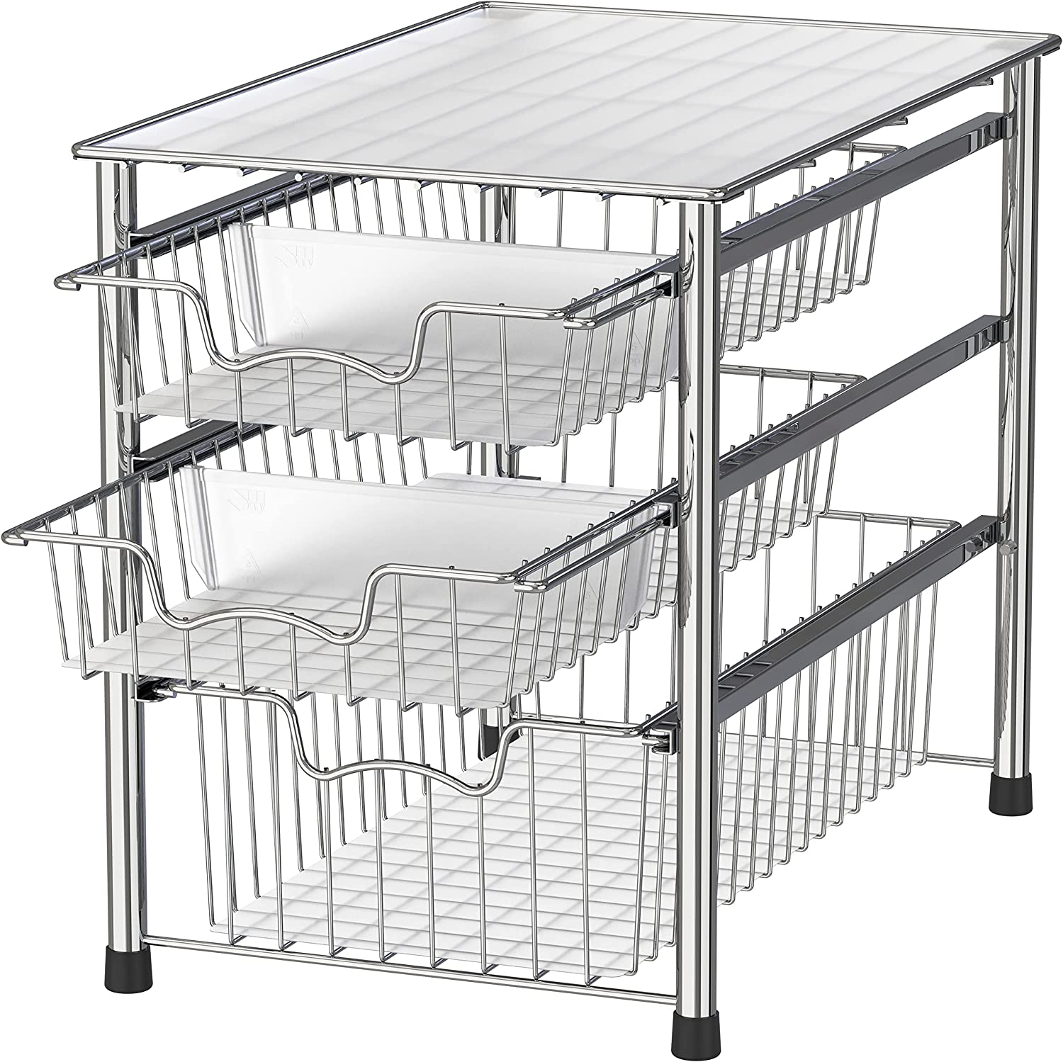 Simple Houseware 3 Tier Sliding Basket Organizer Drawer Chrome
