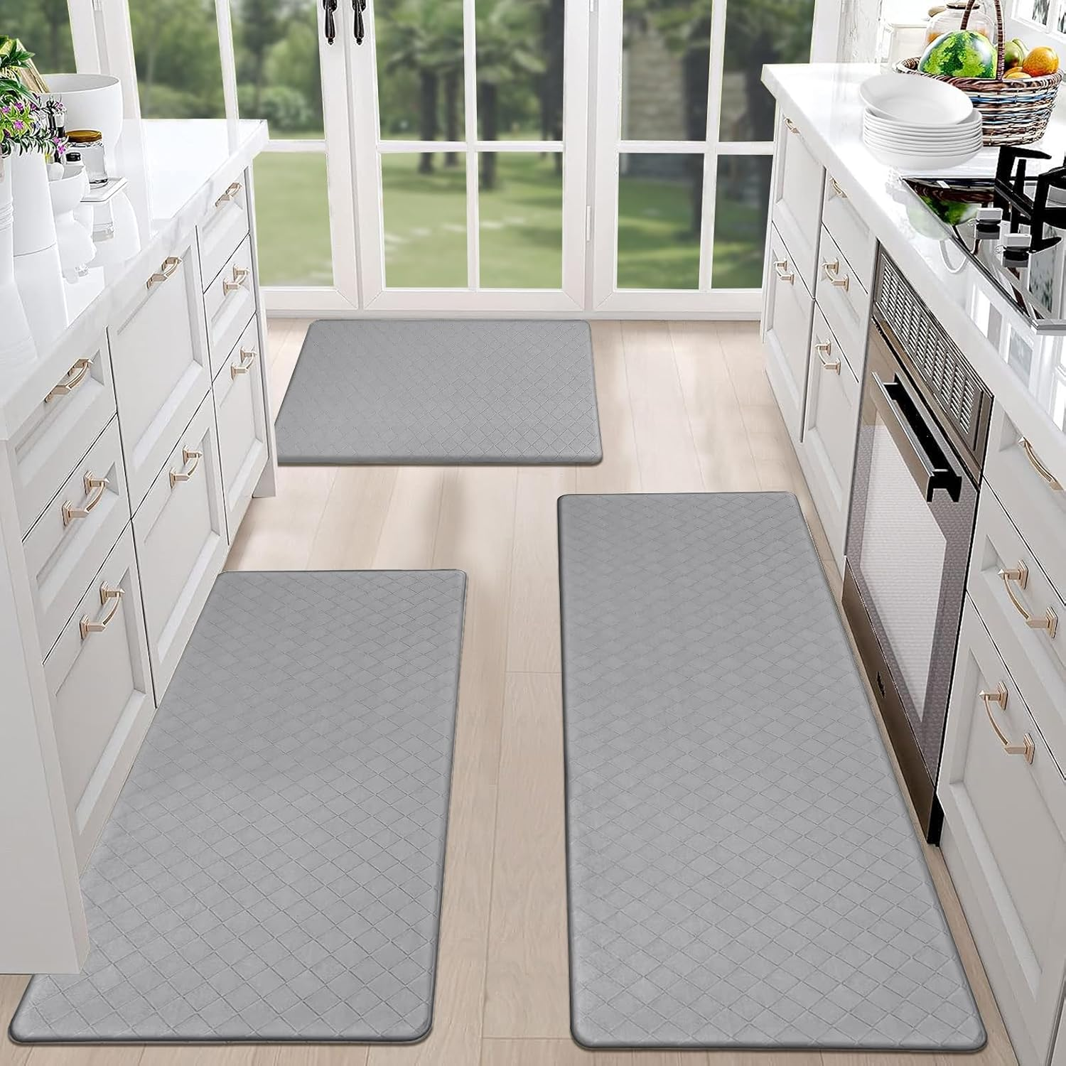 Kitchen Rug Sets 3 Piece anti Fatigue Kitchen Mats for Floor Cushioned Kitchen Rugs and Mats Non Slip Waterproof Comfort Standing Mat Runner for Kitchen,Home Office,Sink,Laundry