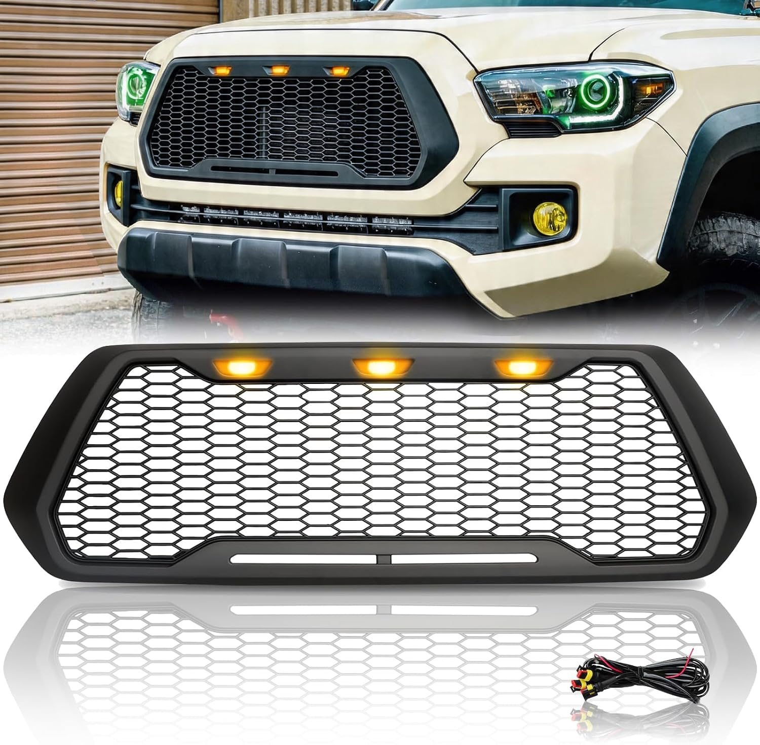 Front Mesh Grill Compatible with Toyota Tacoma 2016-2020 with Leds