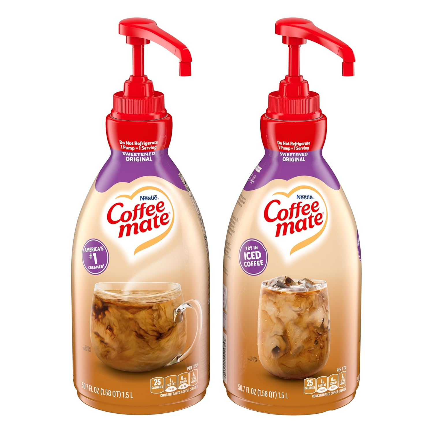 Nestle Coffee Mate Coffee Creamer, Sweetened Original, Concentrated Liquid Pump Bottle, Non Dairy, No Refrigeration, 50.7 Oz (Pack of 2)