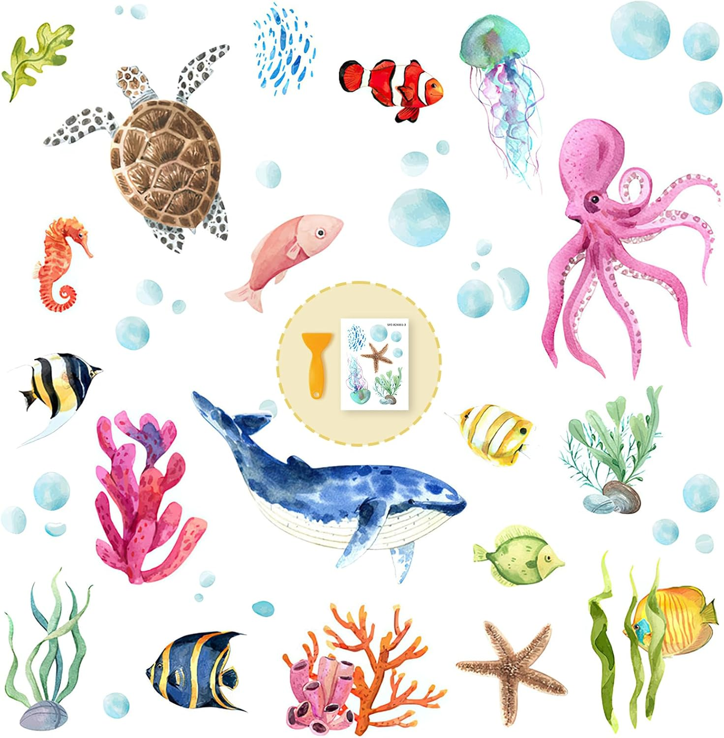 Non Slip Bathtub Stickers, 6 Pages Sea Organism Adhesive Kids anti Slip Decal Threads for Shower Floor and Bath Tub Decals(Ocean)