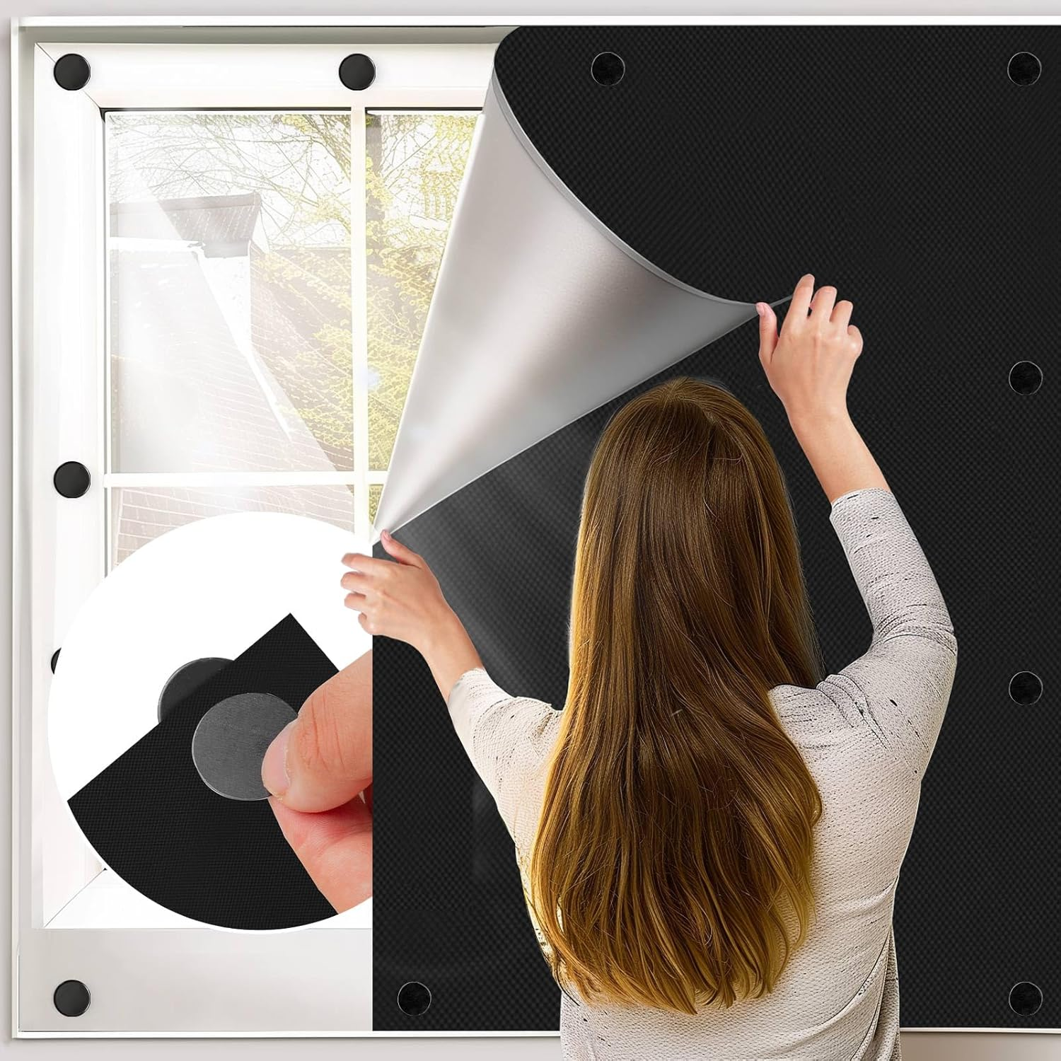 Magnetic Blackout Window Cover, 100% Darkening, Cuttable, No-Drill, 39x57 Inches