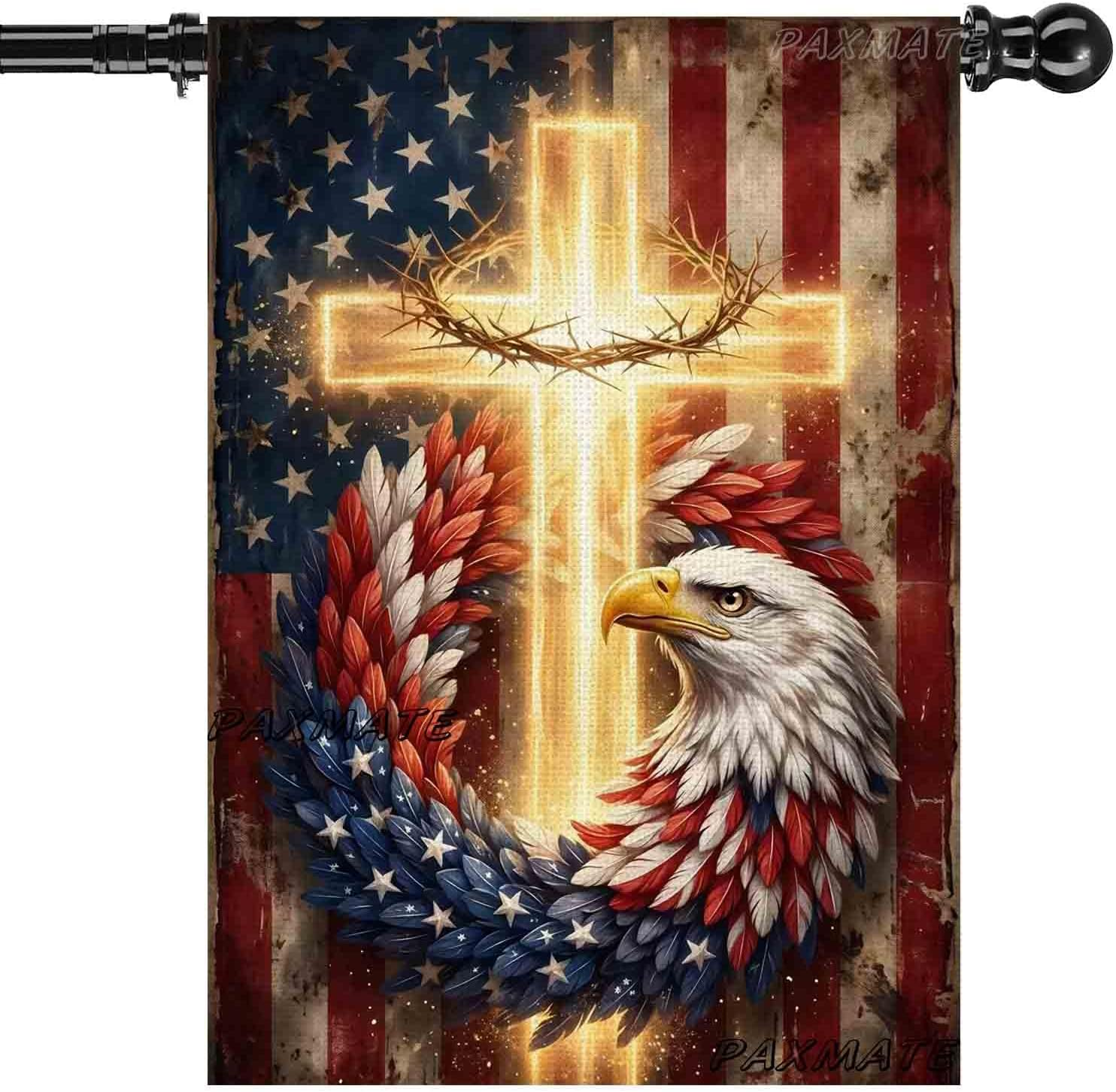 Patriotic 4th of July House Flag 28x40 Inch Double Sided Stars and Stripes Eagl