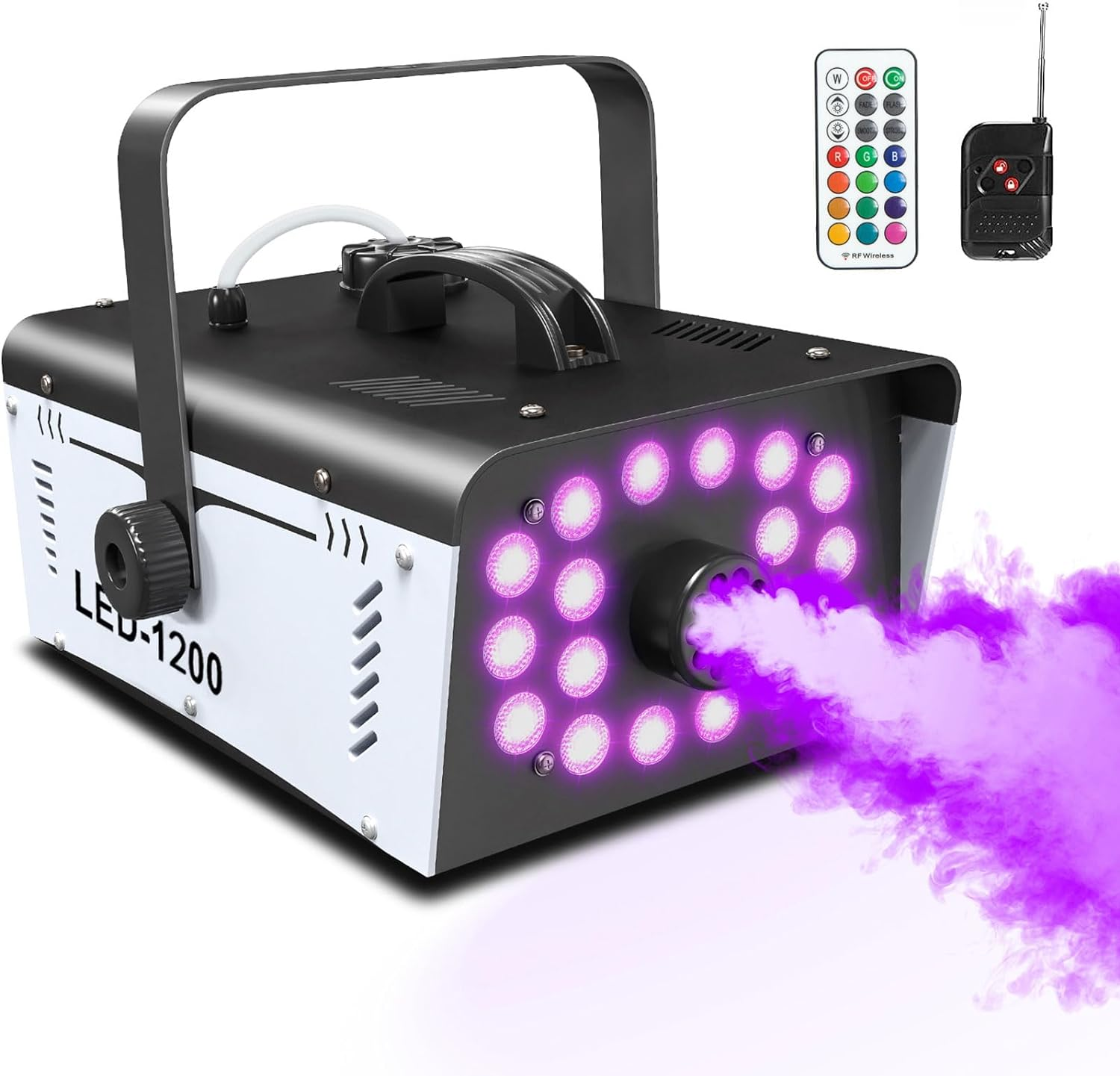 Fog Machine Halloween Outdoor with 18 LED Lights, Smoke Machine Fog 1200W with Remote, Perfect for Party, Stage, Wedding, Indoor