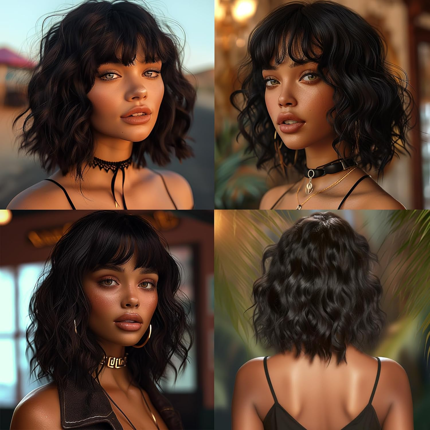 BERRYLION Wigs for Women|Short Bob Wig with Bangs|Synthetic Wavy Bob Wig with... - Picture 4 of 13