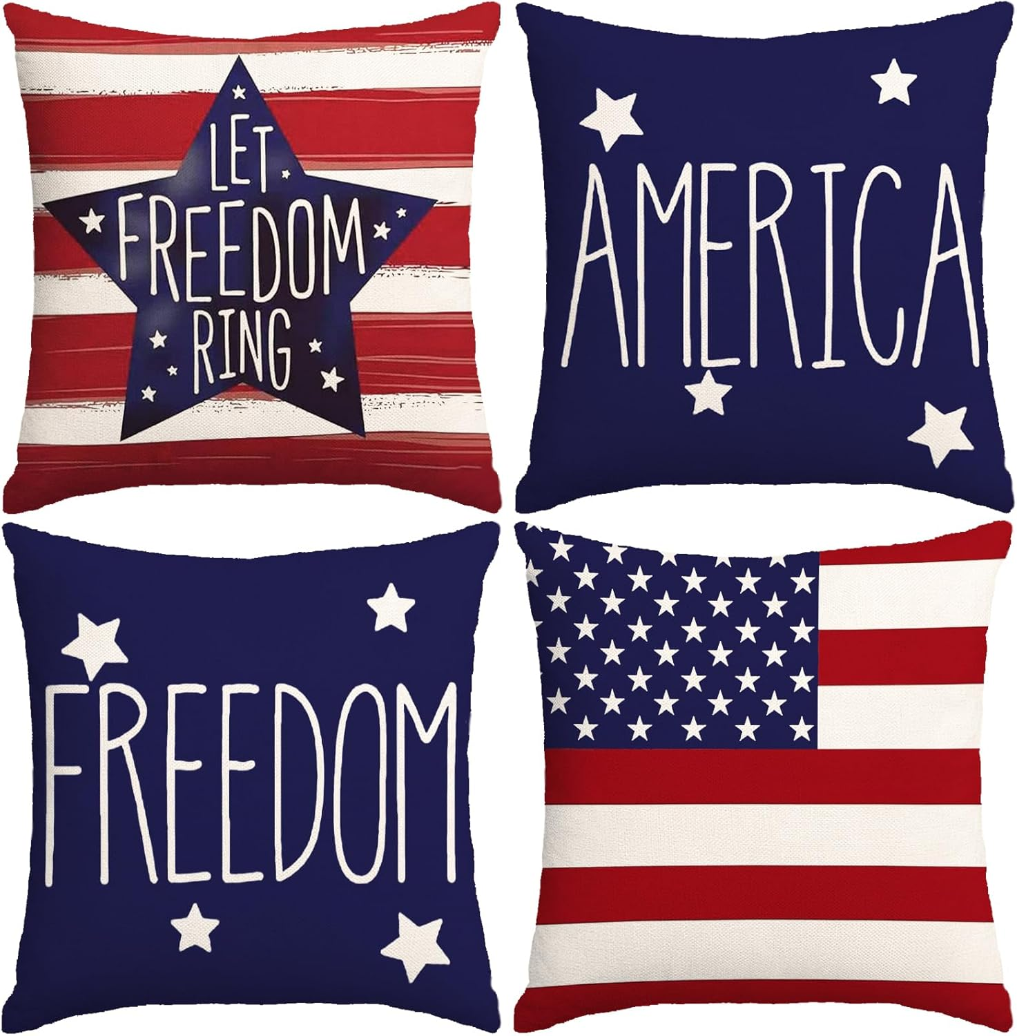 4Th of July Pillow Covers 18X18 Inch,Set of 4 Patriotic Red White Blue Summer 