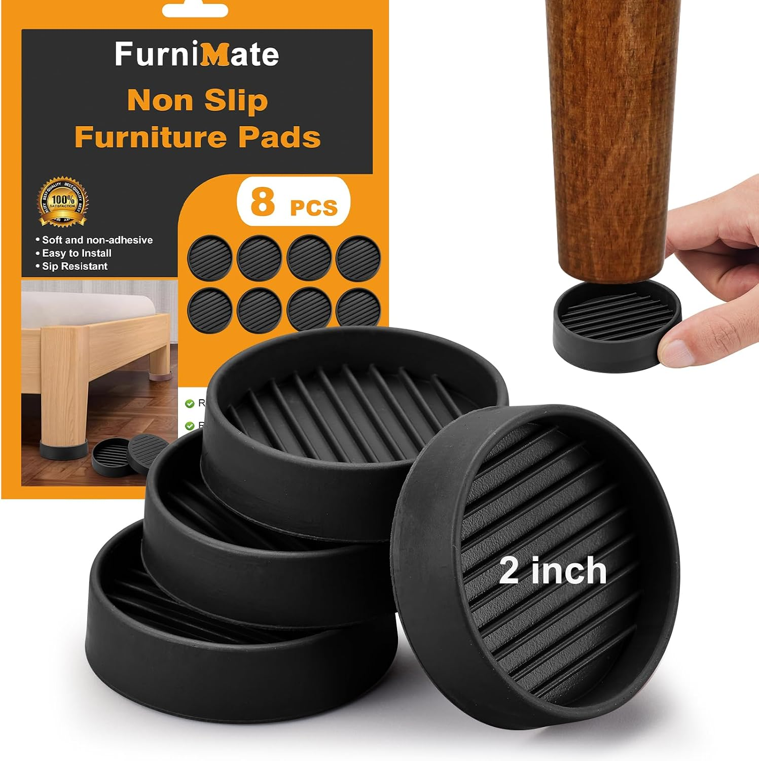 2 Inch Non Slip Furniture Pads Rubber Couch Bed Stoppers Floor Grippers Coasters