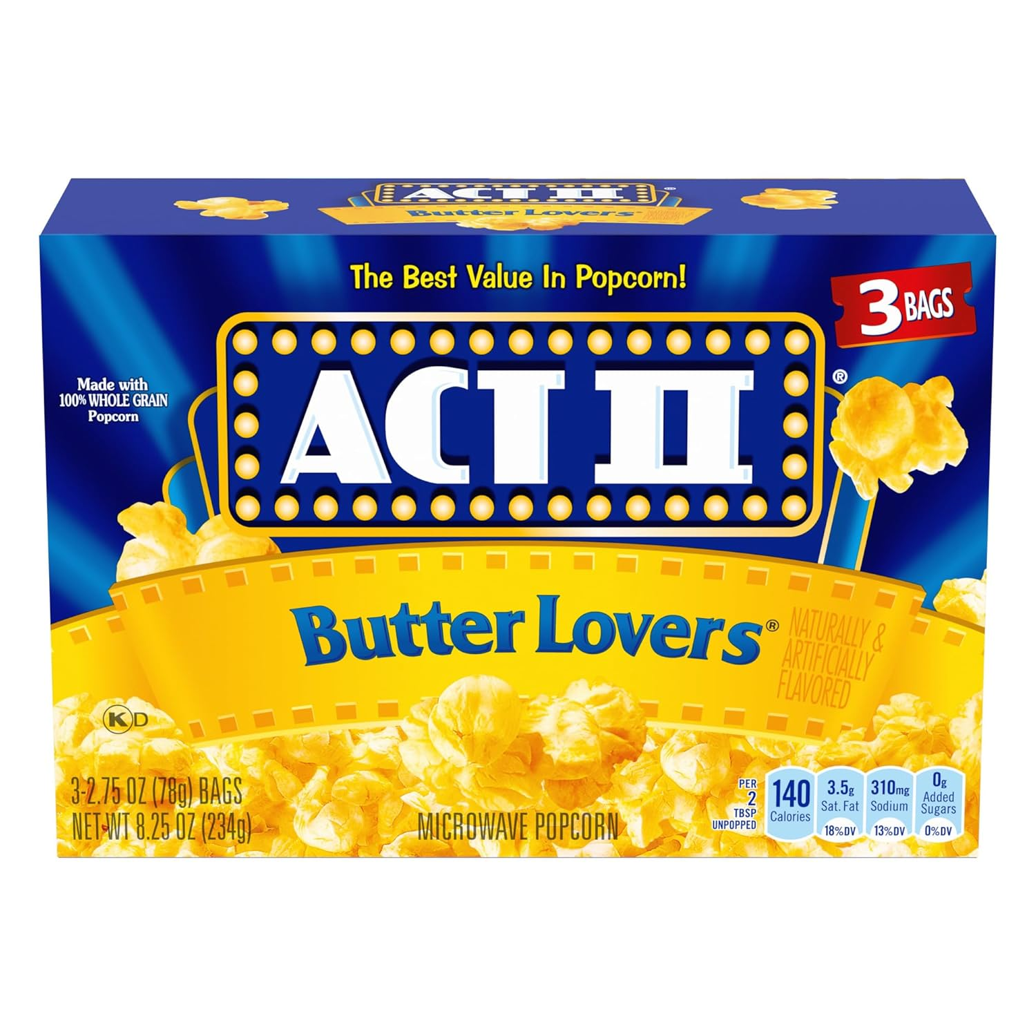 ACT II Butter Lovers Microwave Popcorn, 3-Count 2.75-Oz. Bags