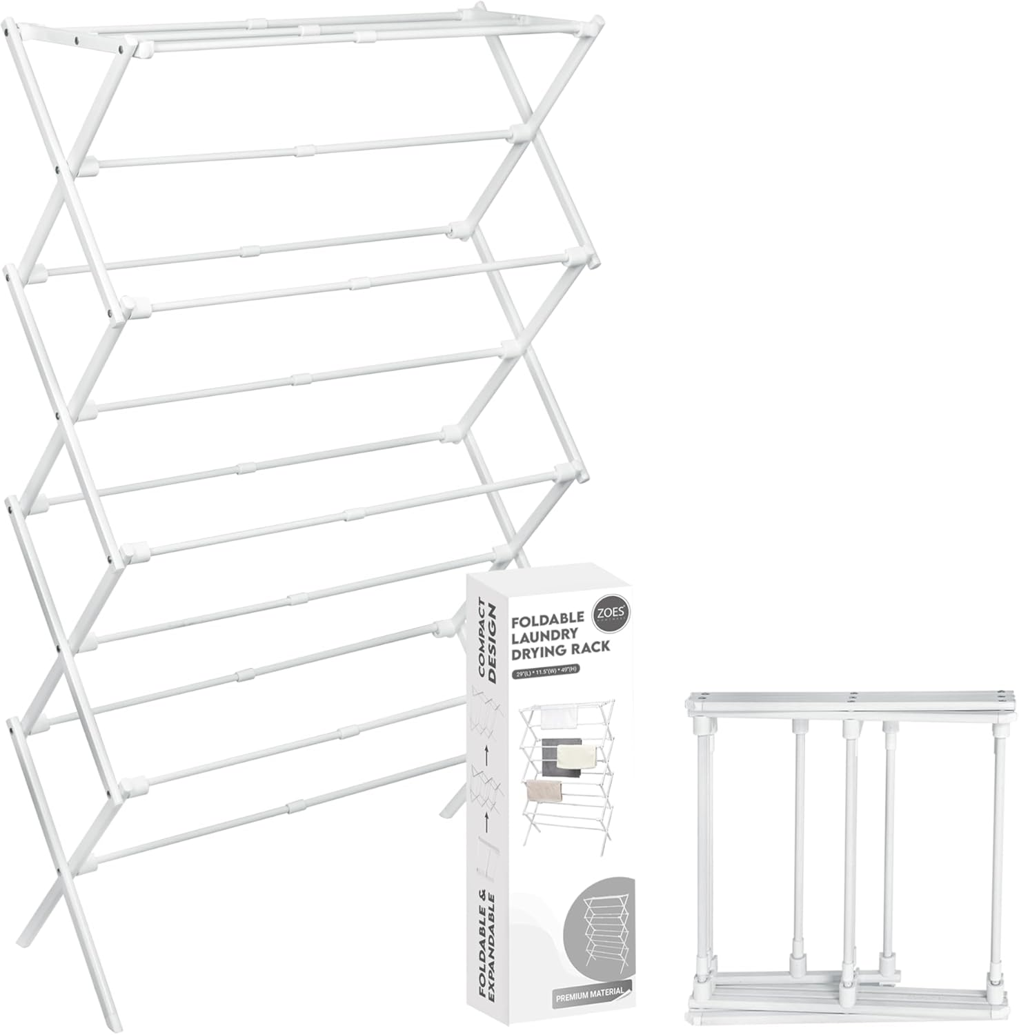 4-Tier Clothes Drying Rack, 4Ft High Foldable Drying Rack Clothing for Indoor & Outdoor, Portable Collapsible Laundry Dryer for Laundry Room and Apartment, White 29" L X 49" H X 11.5" W