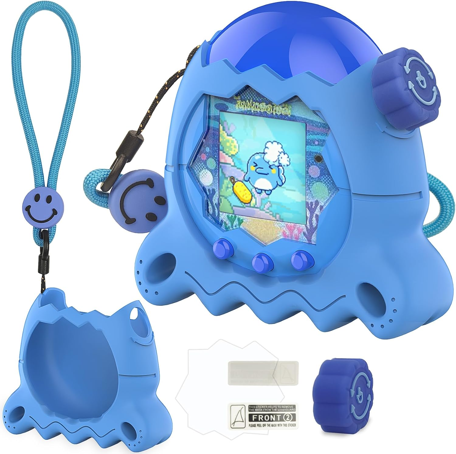 Silicone Case for Tamagotchi Paradise with Button Cap, Protective Cover with Screen Protector and Lanyard for Tamagotchi Paradise Pet Accessories (Blue)