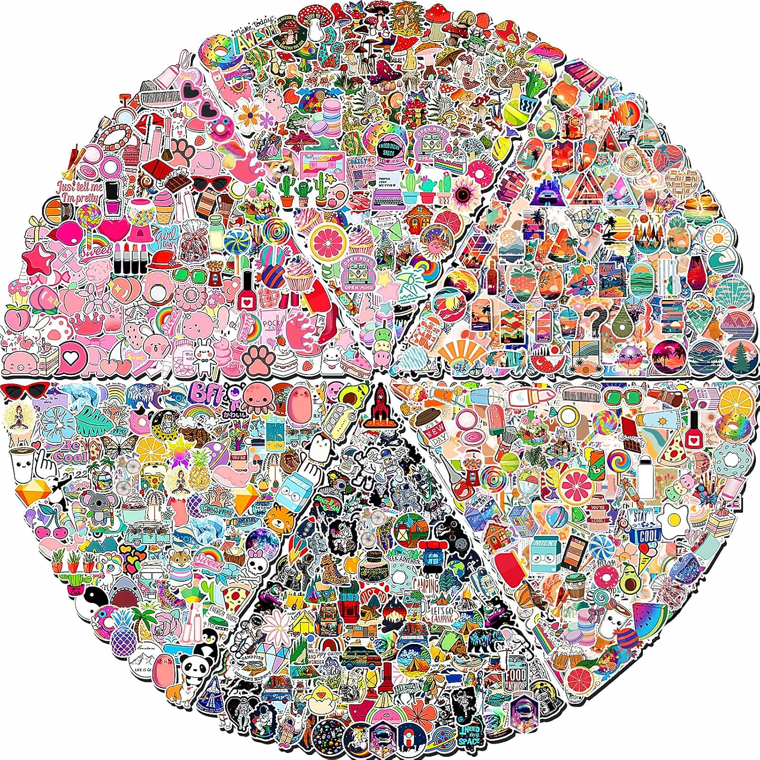 600 PCS Stickers Pack，Cute Colorful Waterproof Stickers，Vinyl Art Stickers.Valentine'S Day Stickers for Water Bottles,Skateboards and Notebooks, Laptop Sticker for Teens Girls Kids Adults