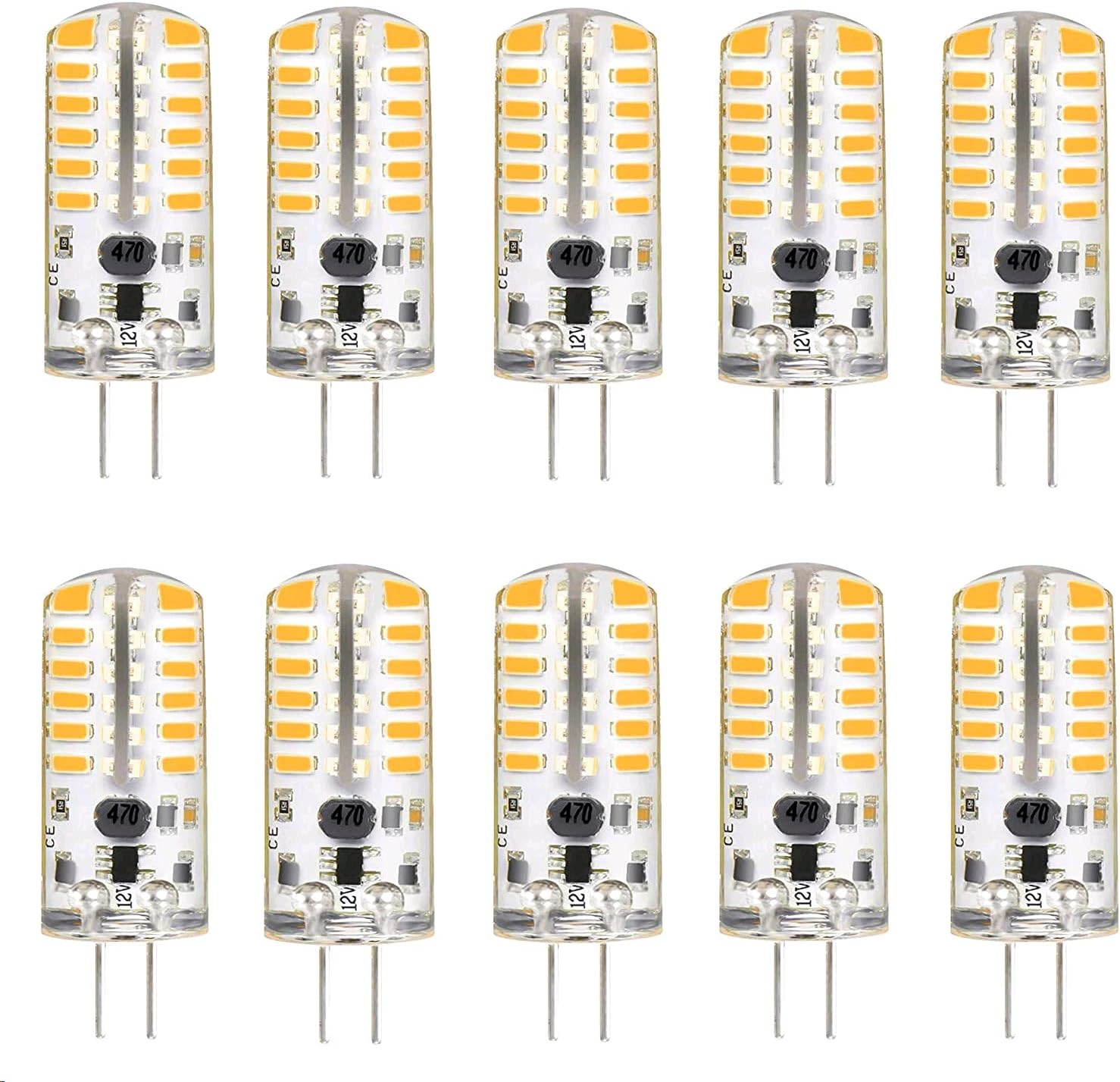 G4 LED Bulbs 12V 3W Bi-Pin LED Light Bulbs 48×3014 SMD 20W Halogen Bulb Replacement Silicone Coated Shatterproof 220 Lumens 360° Beam Angle AC/DC (Warm White), 10 Count (Pack of 1)