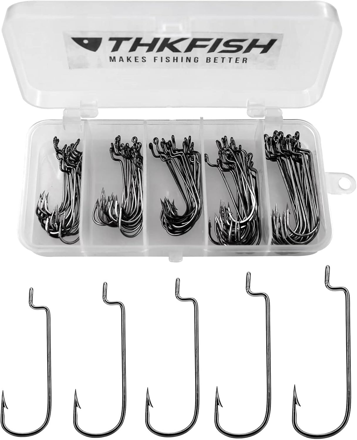50Pcs/100Pcs/Box Offset Worm Hook Fishing Hook Set Dropshot Hook Set Rubber Fish Jigs Fishing Kit # 2# 1 1/0 2/0 3/0