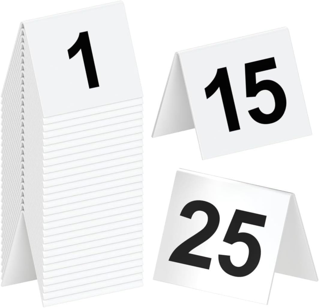 Restaurant Table Numbers 1-25 White, Tent Table Numbers (3 in X 3.5 In)