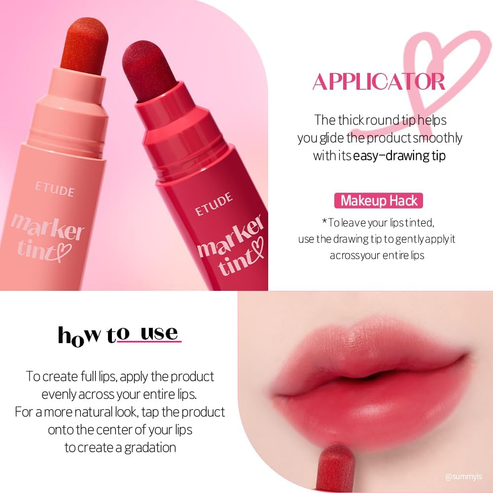 ETUDE Dear Darling Marker Tint #4 Mlik Strawberry (5g) | Hydrating & Long Las... - Picture 9 of 19