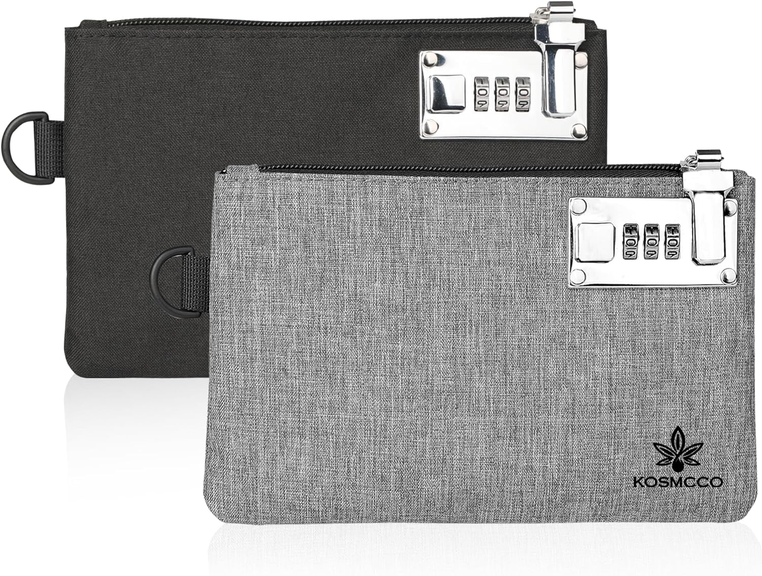 2Pcs Lockable Money Bag - 5X8 Inches Durable Nylon Locking Bank Bag Coin Purse for Cash, Jewelry, Passports, Medicine, Credit Cards and Valuable Storage Cash Pouch (Black & Grey)