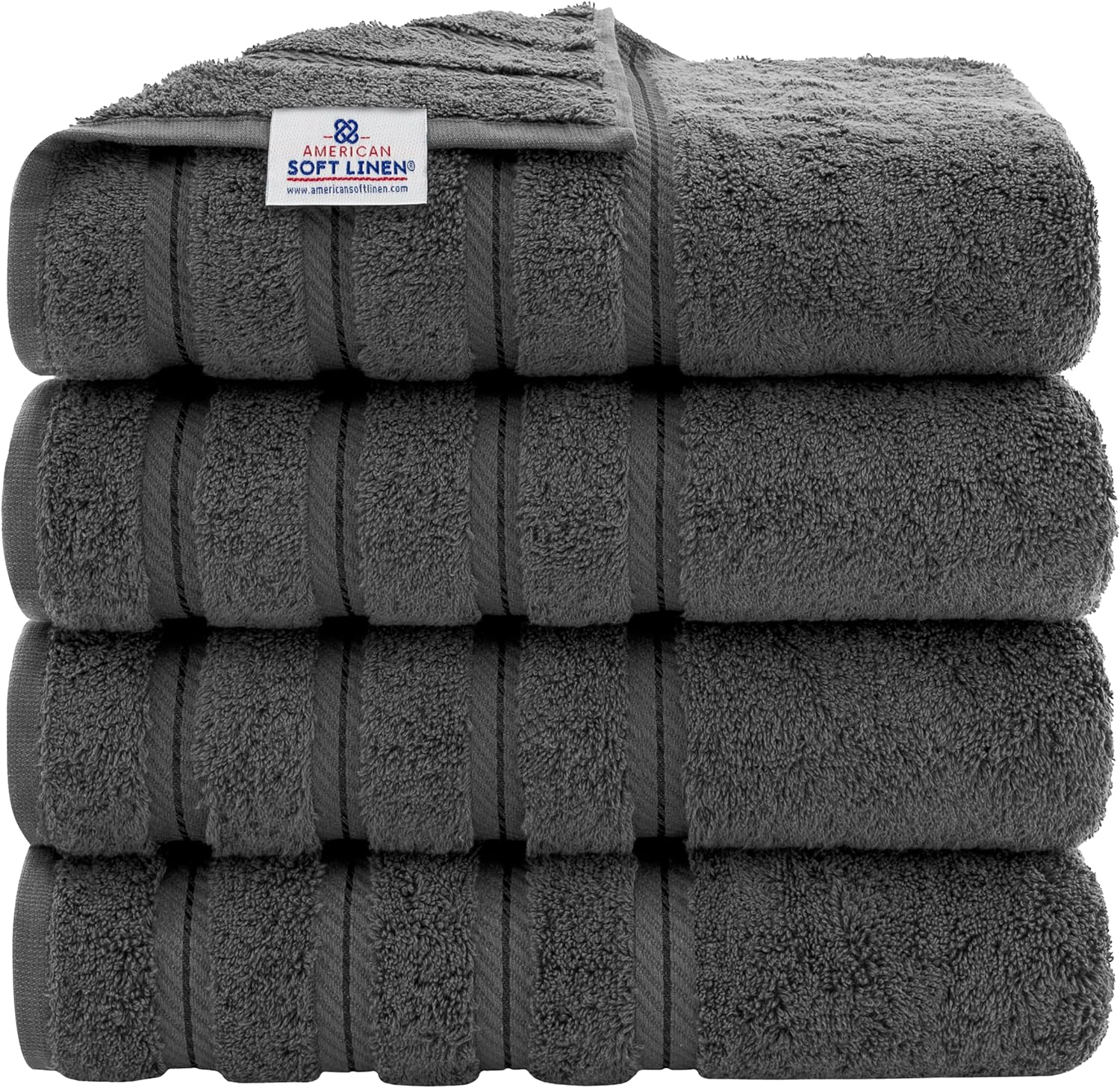 American Soft Linen Luxury 4 Piece Bath Towel Set, 100% Cotton Turkish Bath Towels for Bathroom, 27X54 in Large Bathroom Shower Towels, Dark Gray Bath Towels