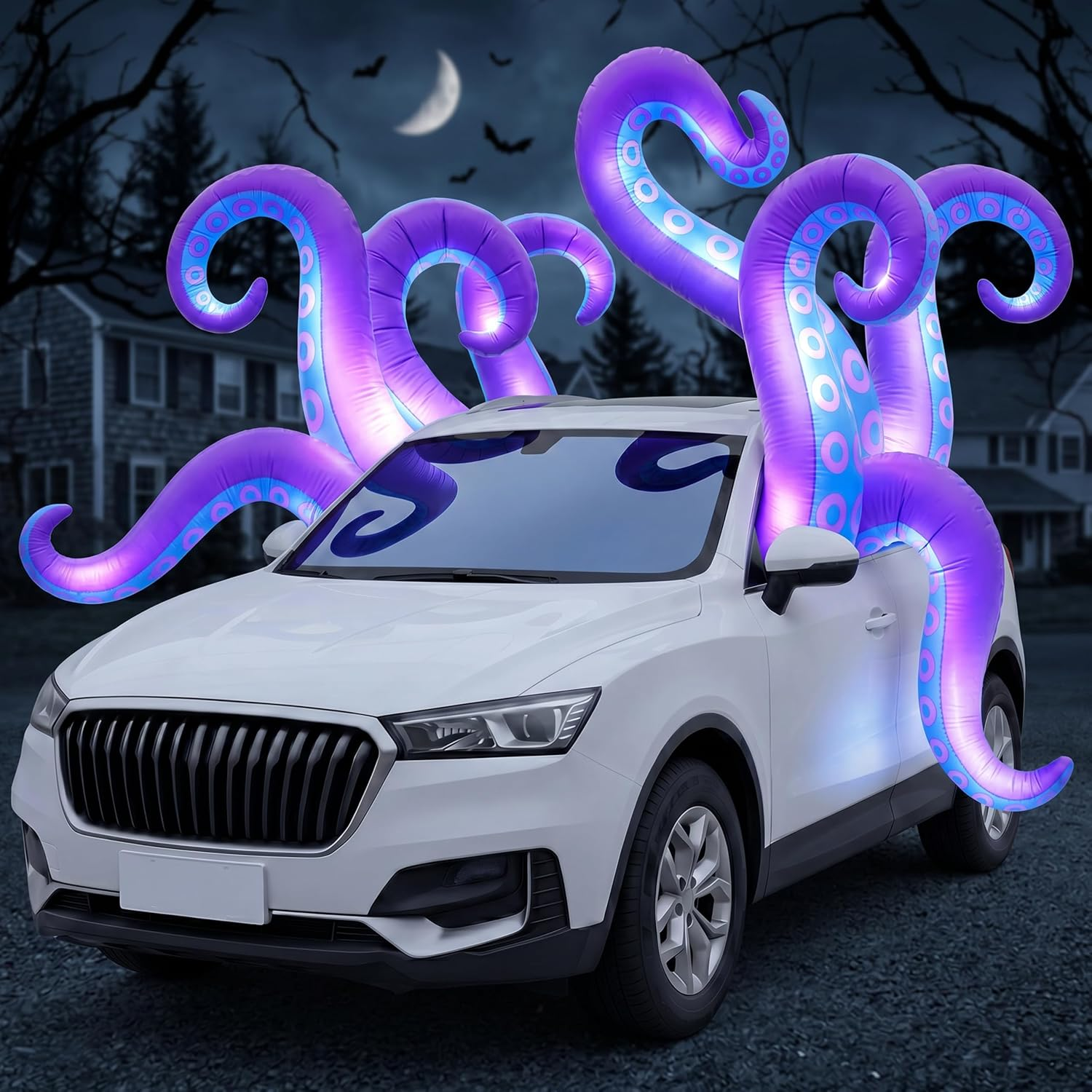 Halloween Inflatable Trunk or Treat Car Decorations, 8 Octopus Tentacles Trunk or Treat Inflatable Halloween Decor Outdoor, Blow Ups with Leds for Outdoor Car Decor