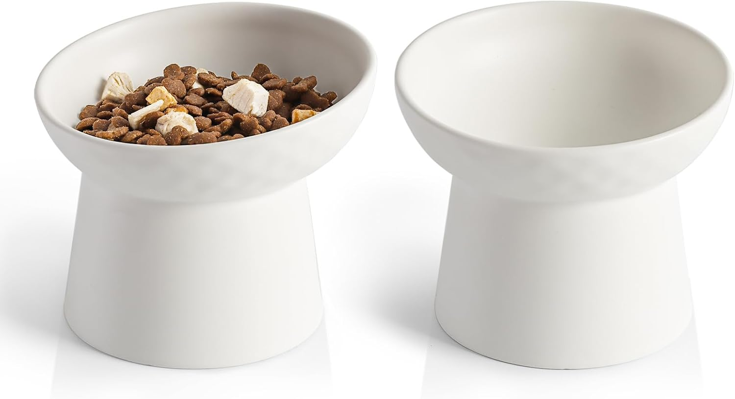 Ceramic Raised Cat Bowls, Elevated Tilted Cat Food and Water Bowls Set, Stress Free Pet Feeding Dish for Indoor Cats and Small Dogs, anti Vomiting, White, 2 Pack