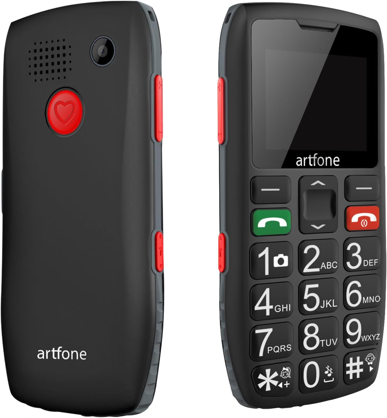 Artfone C1 Big Button Mobile Phone for Elderly丨Sim Free Senior Mobile Phones丨Sos Button丨Time Reporting丨Easy to Use Basic Mobile Phones丨Speed Dial丨Fm丨Torch丨Usb-C丨1800Mah Battery - Black