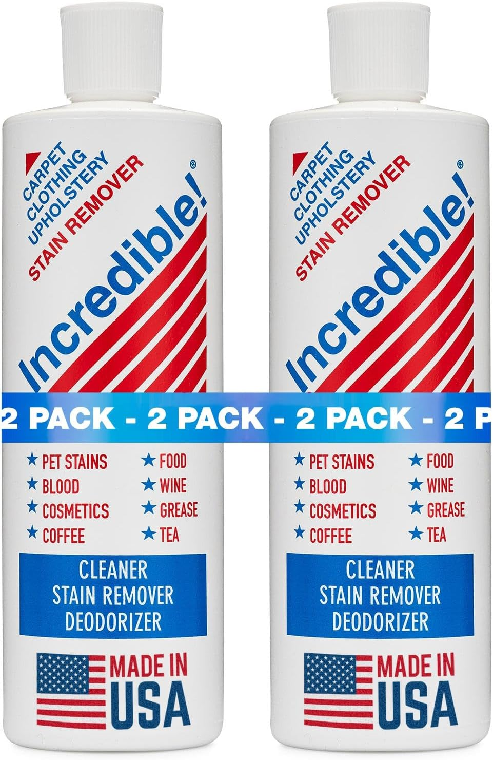 Stain Remover - Instant Spot Remover for New and Old Stains - Blood, Red Wine, Coffee, Urine, Cosmetics, Pet Stains and Odor Eliminator - Carpets, Mattress, Laundry, 16.Oz (2 Pack)