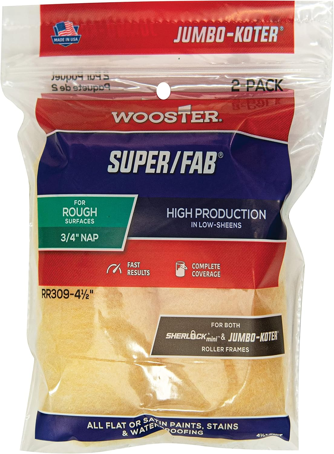 Super/Fab Roller 3/4-Inch Nap, 2-Pack, 4-1/2-Inch, 4 1/2-Inch, No Color