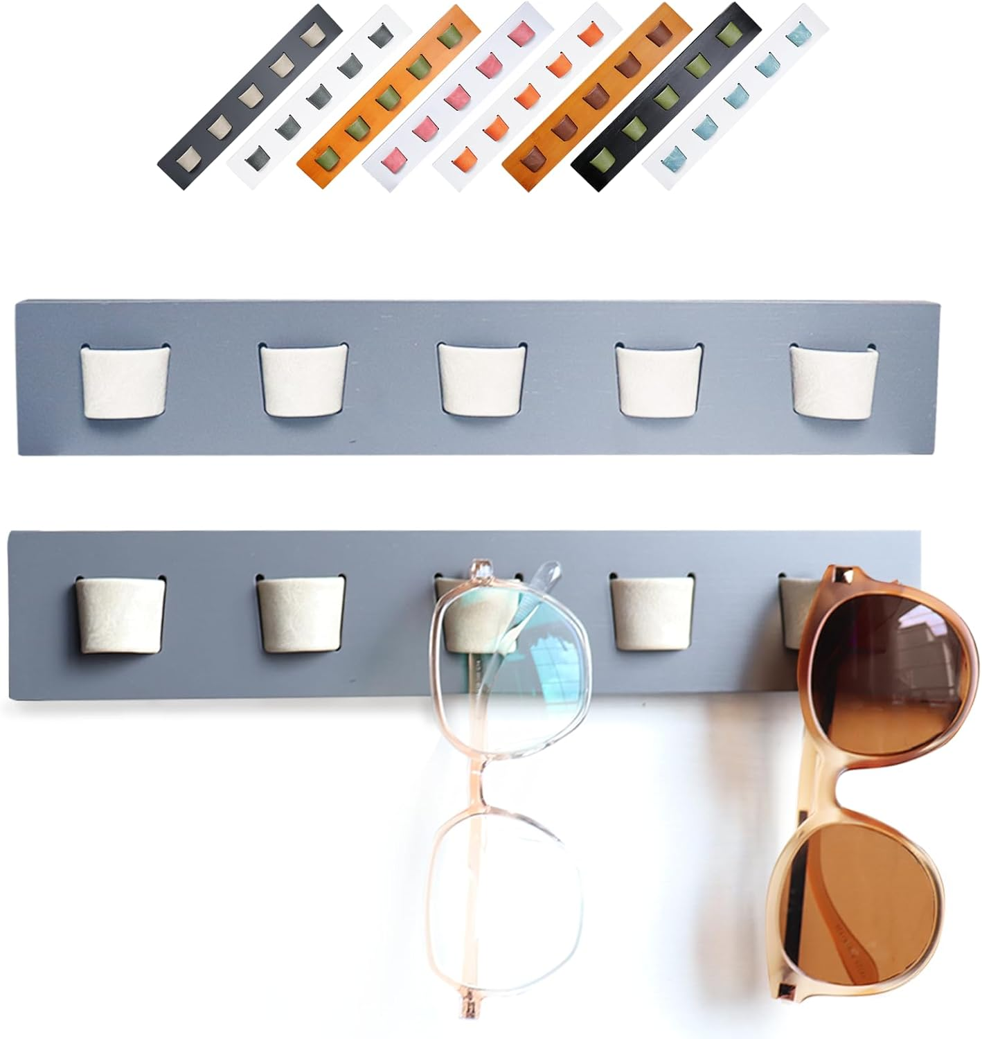 Sunglass Organizer Glasses Holder,Wood Eyeglass Storage Holder,Sunglasses Rack Eyewear Display((2 pack Gray-white)