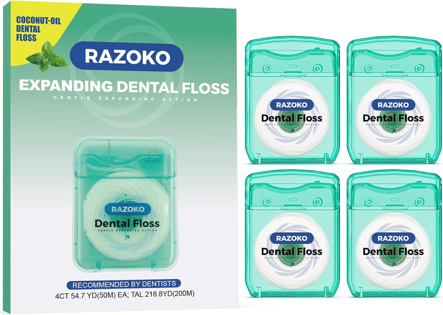RAZOKO Coconut Oil Dental Floss Expanding Dental Floss Suitable for Wide Spaces