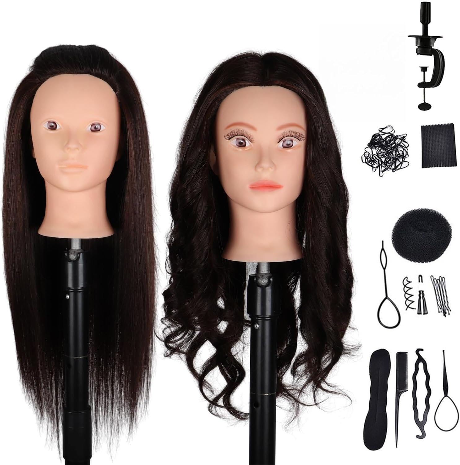 DaizySight Hair Styling Training Head with 60% Real Human Hair, 23" Dark Brow... - Picture 10 of 16