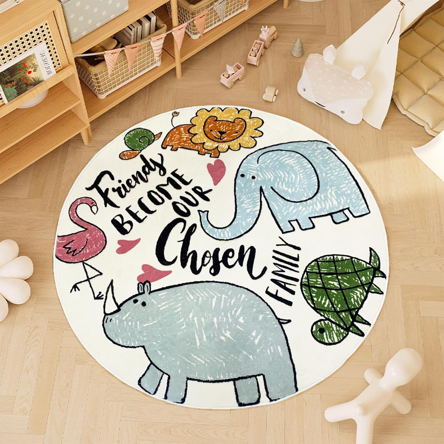 Homodoskey Kids Play Rug, Animal Round Area Rug Kids Nursery Door Mat Soft Pl... - Picture 4 of 13