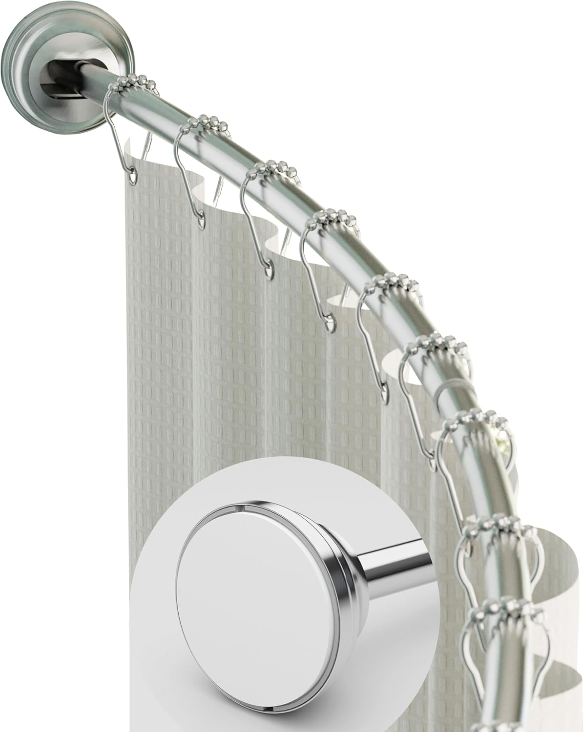 Zenna Home Rustproof Curved Shower Curtain Rod, No Drill Adjustable Curved Tension Shower Curtain Rod for Bathroom, Easy Install, Rounded for Extra Room and Comfort, 50 to 72 Inches, Satin Nickel
