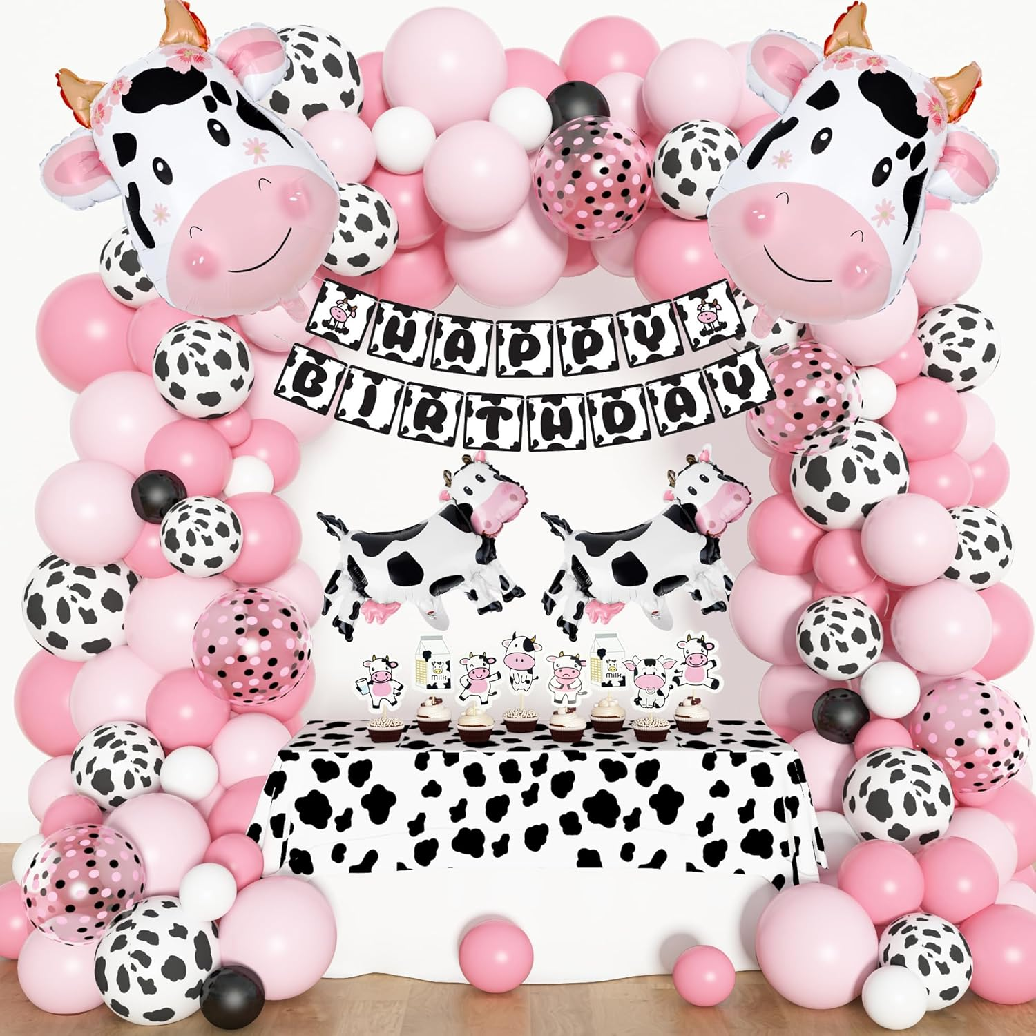 115PCS Pink Cow Party Decorations Balloon Garland Arch Kit Baby Shower New