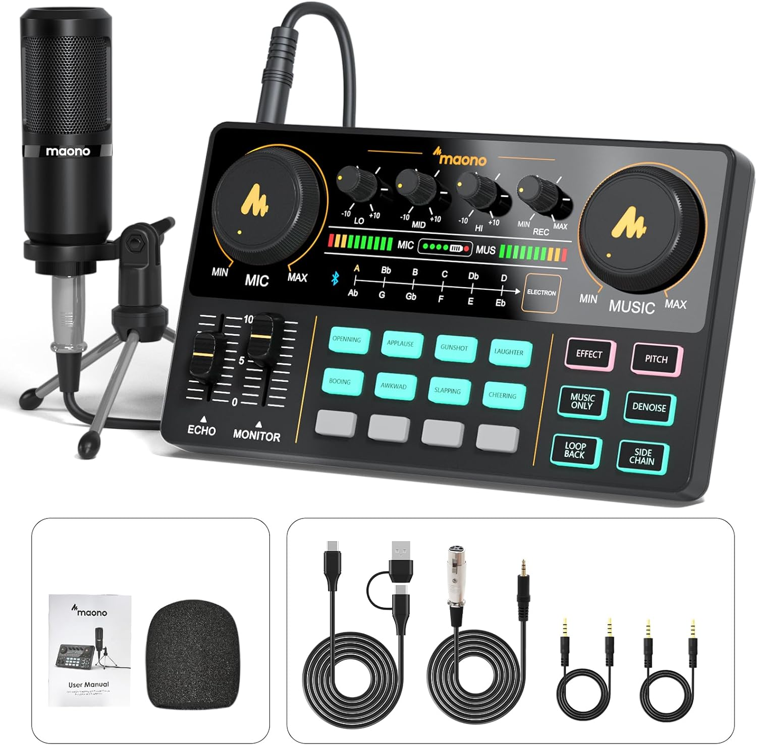 MAONO Podcast Equipment Bundle Audio Mixer All-In-One Podcast Production Studio with 3.5Mm Microphone for Live Streaming, Podcast Recording, PC, Smartphone, DJ Maonocaster Lite (AU-AM200-S1)
