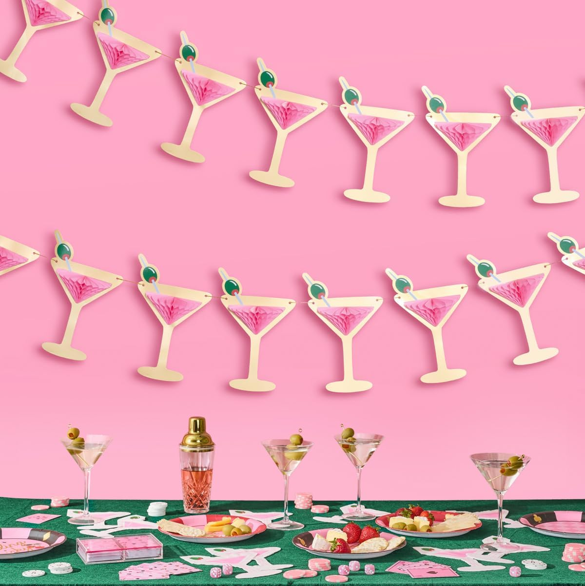 Martini 3D Pop up Gold Foil Banner - 5 Ft. | Bachelorette Decoration, Birthday Party Sign, Casino Decor, Girl Cocktail Backdrop, Vegas Photo Booth Background