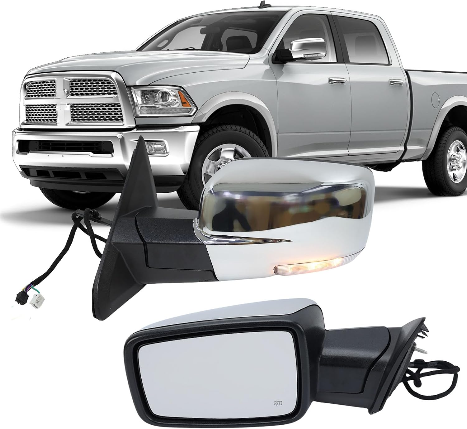Driver Side Mirror for 2013-2018 Dodge Ram 1500 2500 3500 Chrome 10+2Pins