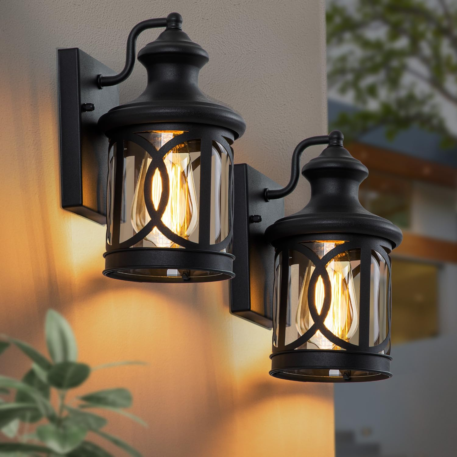 2-Pack Outdoor Wall Lights, Porch Lights, Waterproof Outdoor Wall Sconce, Exterior Light Fixtures Matte Black with Clear Glass Shade for House Garage Patio Front Door Balcony
