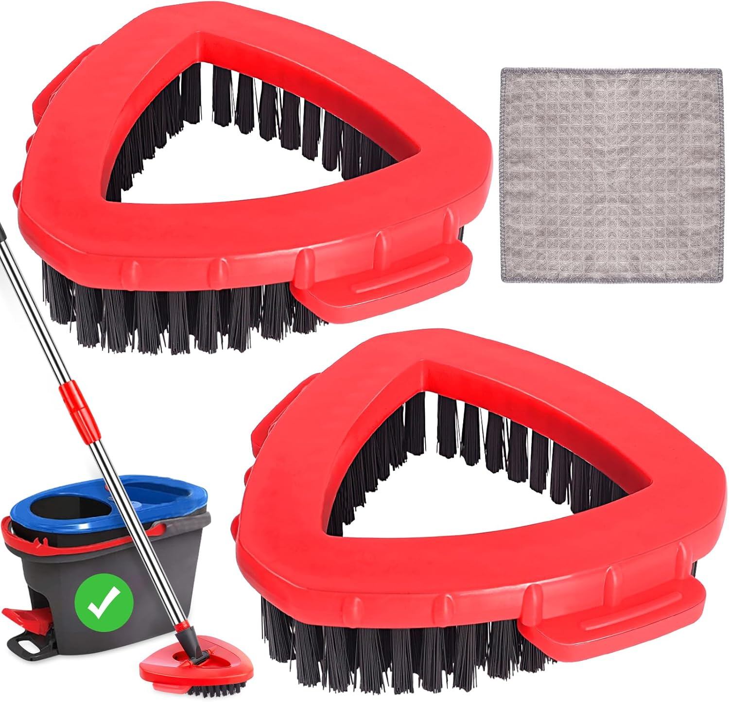 Scrub Brush for O Cedar Rinseclean 2 Tank System, Ocedar Scrubber Mop Head, Spin Mop Scrub Brush Head Replacement, 1 Cleaning Clothes & 2 Pcs Hard Bristle Floor Scrub Brush for Bathroom, Kitchen, Tub