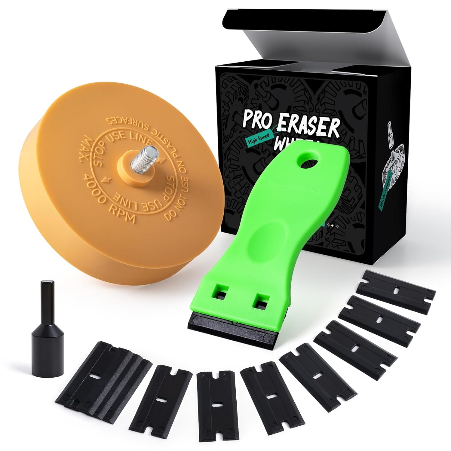 Eraser Wheel for Drill, Decal Remover Wheel with Adapter, Razor Blade Scraper Wi