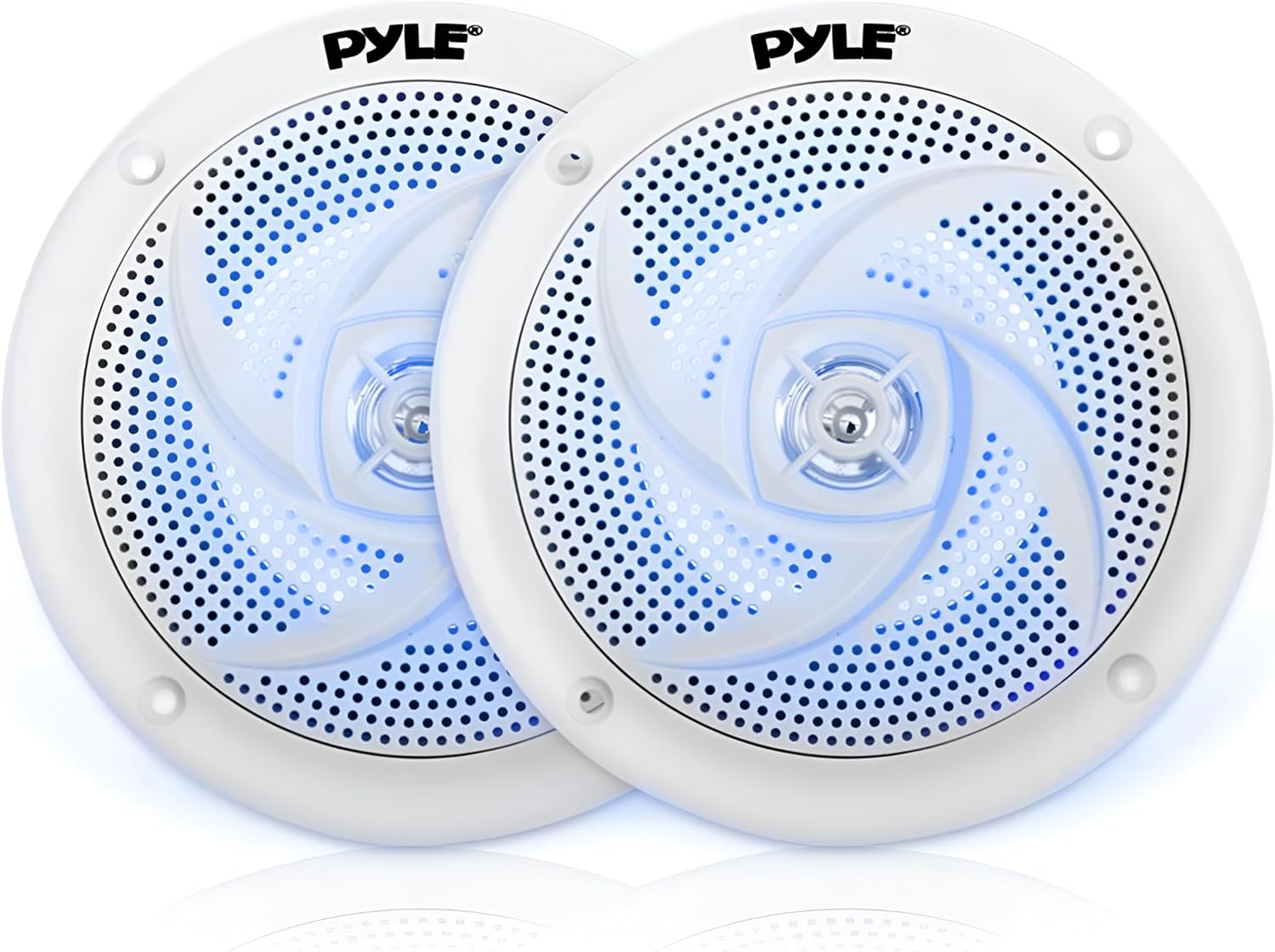 Pyle Marine Speakers - 4 Inch 2 Way Waterproof and Weather Resistant Outdoor Audio Stereo Sound System with LED Lights, 100 Watt Power and Low Profile Slim Style - 1 Pair (White)