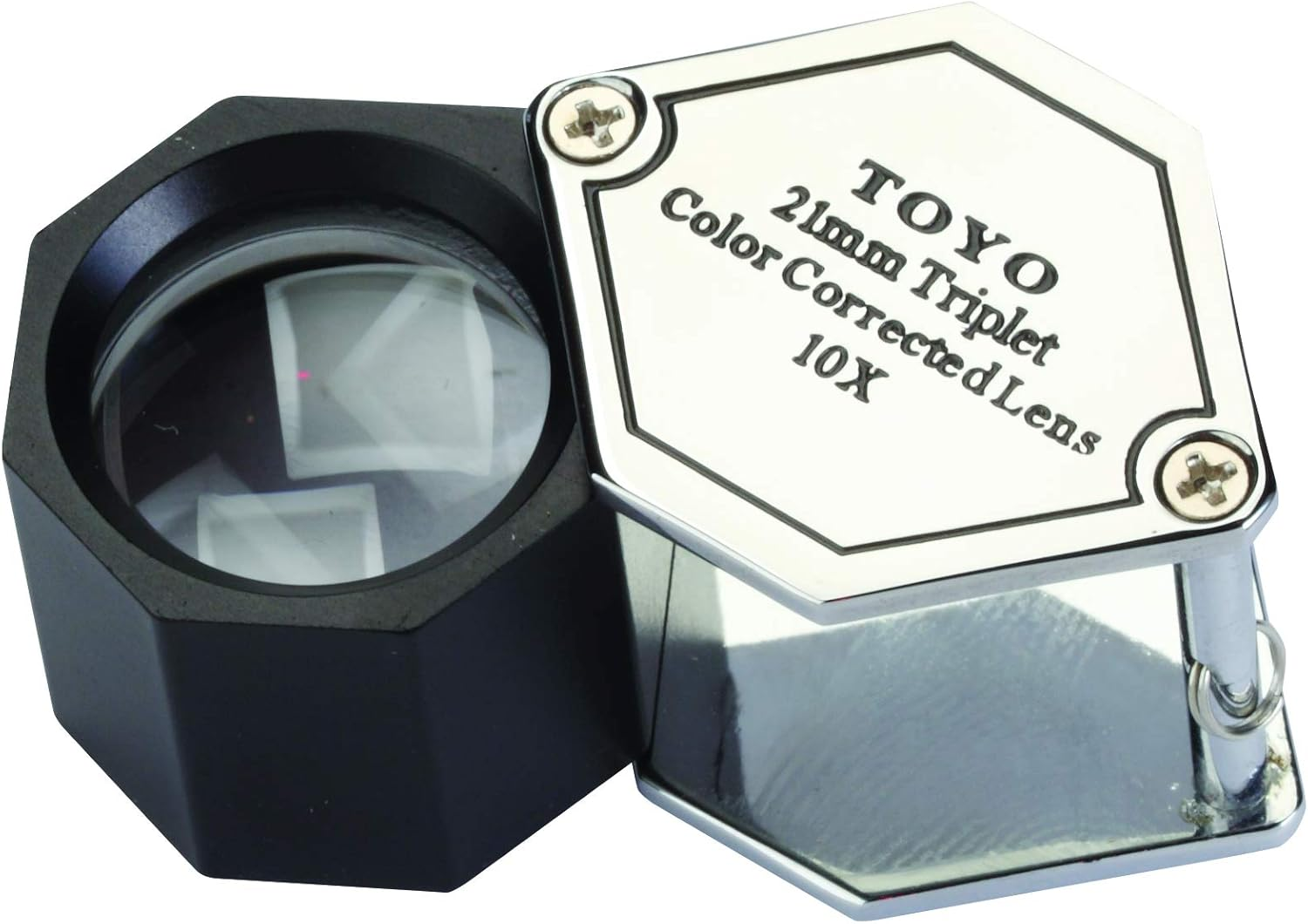 Professional Hexagonal 10X Magnifying Jeweler'S Loupe with 21Mm Triplet Lens, Chrome