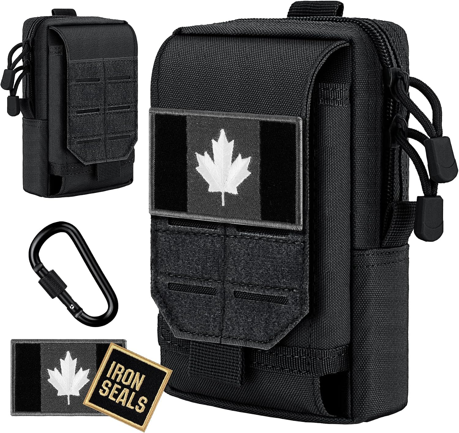 Molle Pouch Multi-Purpose Tactical Compact Water-Resistant Utility Pouch with CA Flag Patch and D-Ring Gear Clip