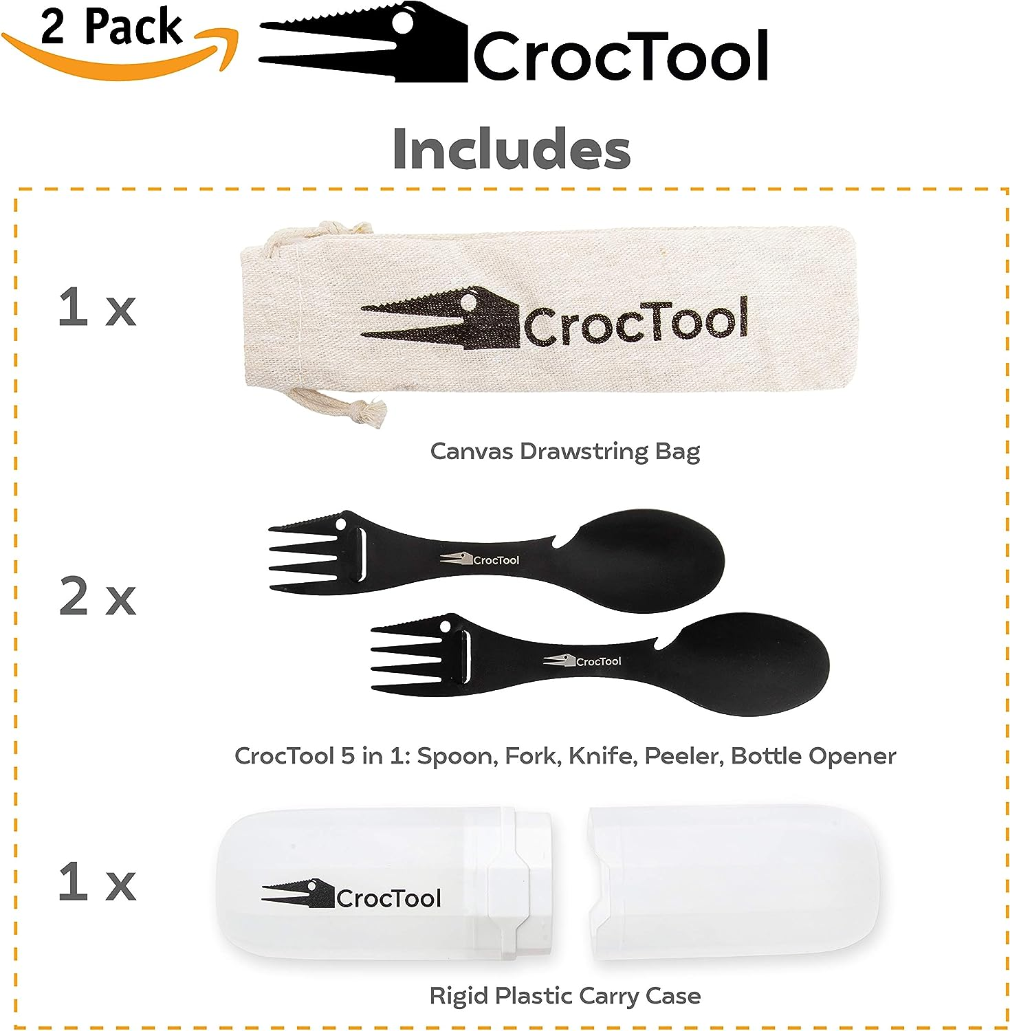CrocTool Spork Ultra Lightweight 5-in-1 Camping Utensil Set with Travel Bag -... - Picture 10 of 14