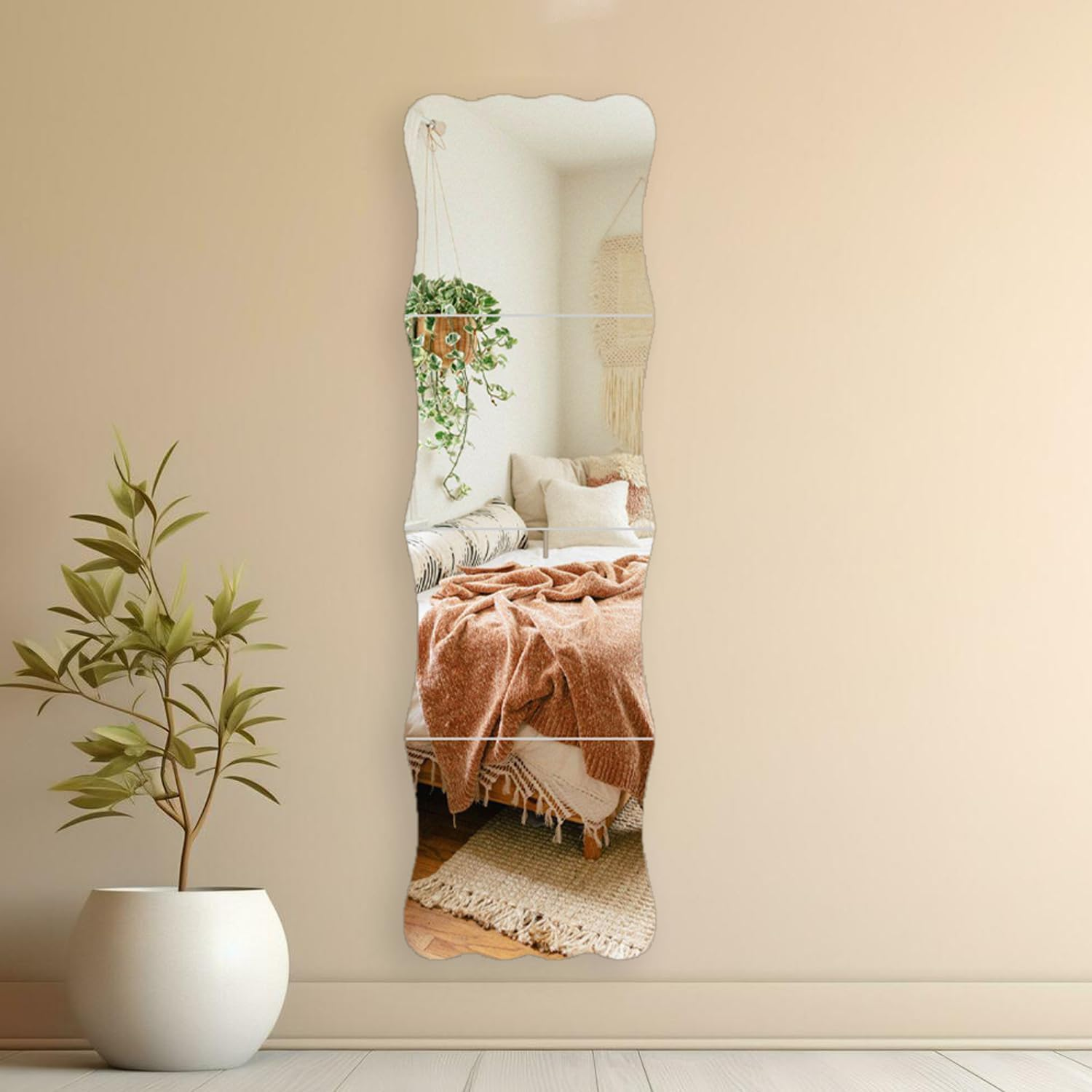 Wavy Full Length Wall Mirror Acrylic Shatterproof Stick On 4 Pack
