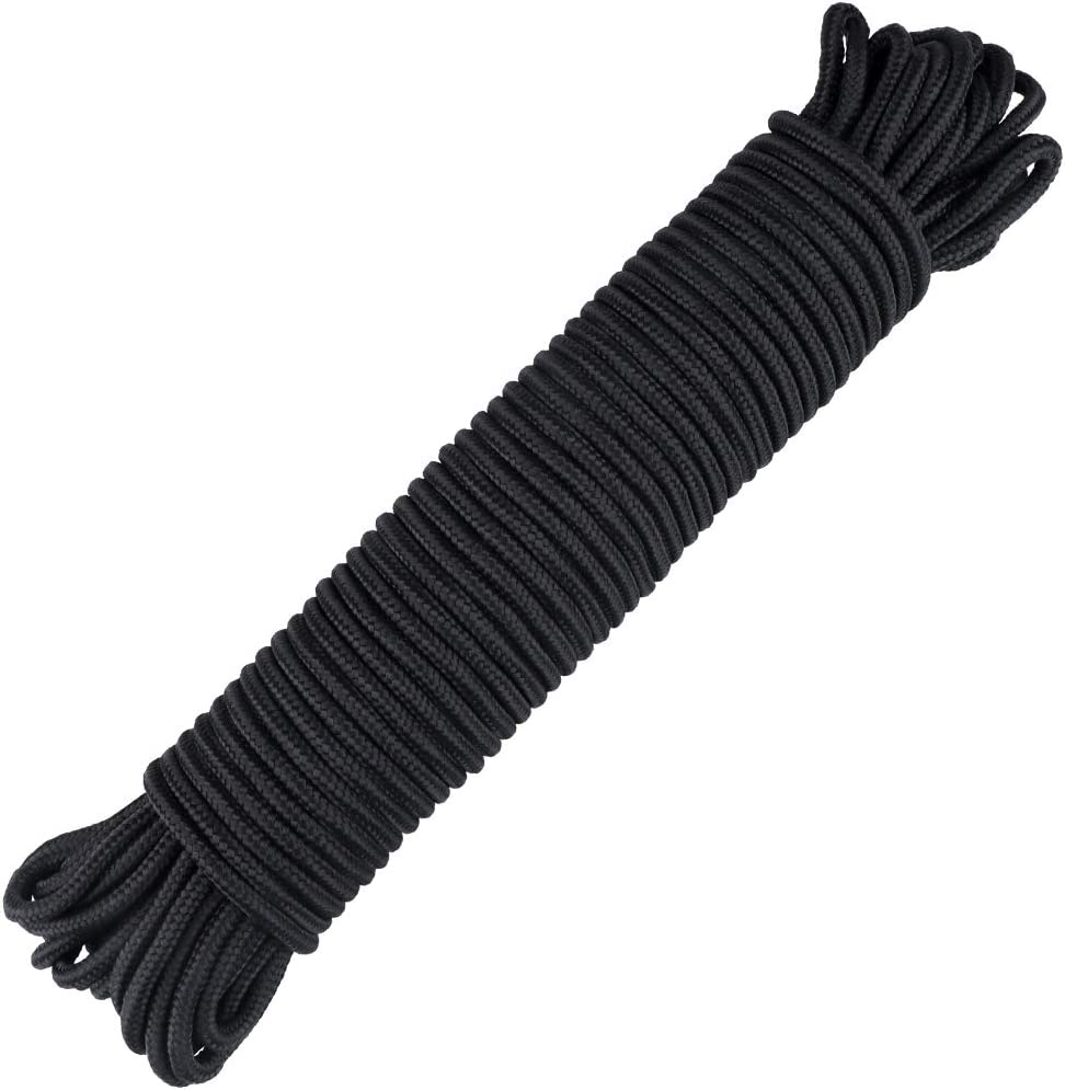 Jijacraft 6MM Black Nylon Rope: Thick Nylon Washing Line 30M Solid Binding Hanging Twisted Cord, Heavy Duty Rope for Garden, Hammock, Camping Trips, Marine Rigging