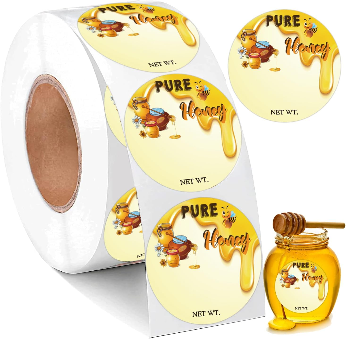 1.5 Inch Honey Bottle Label Homemade Honey Net Weight Labels for Small Business Canning Jars and Lids 500Pcs per Roll