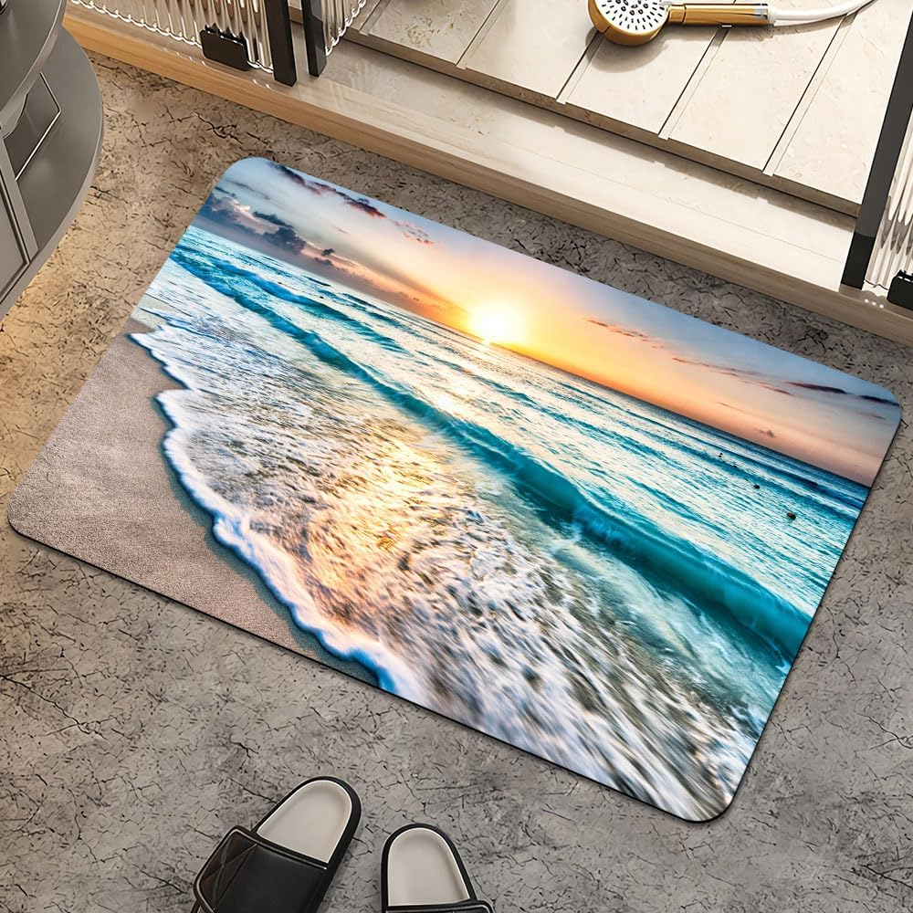 Bath Mat Rug,Sunset on Island Beach Non Slip Quick Dry Super Absorbent Thin Bathroom Rugs Fit Under Door-Easy to Clean Bathroom Floor Mats-Shower Rug for Shower Sink Bathtub(16