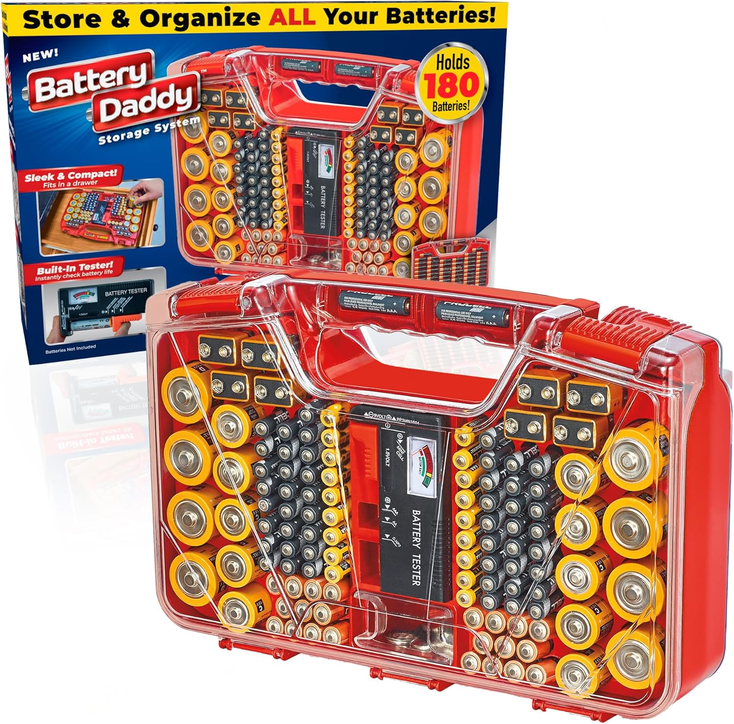 Battery Daddy 180 Battery Organizer and Storage Case with Tester, 1 Count, As Seen on TV