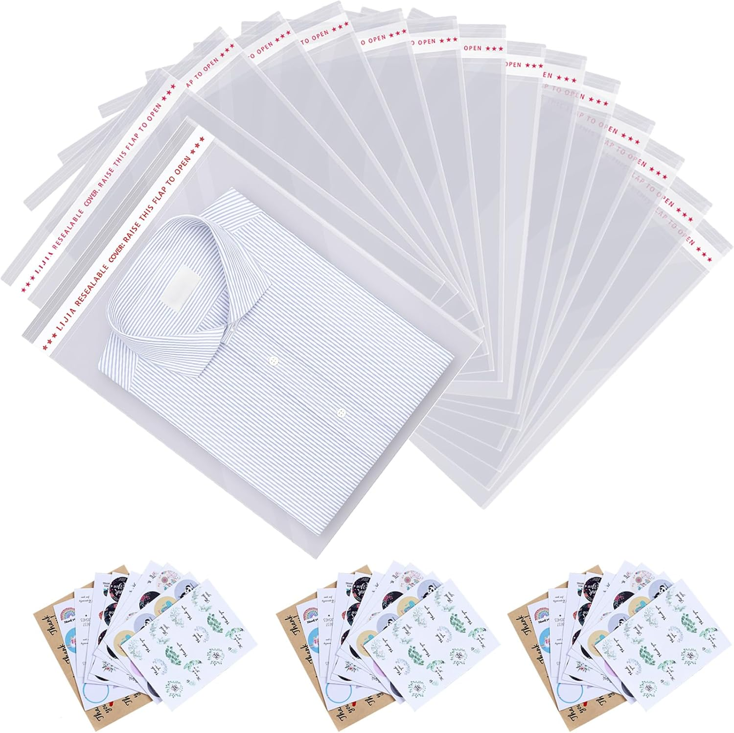100 PCS 14X20 Inches Large Clear Resealable Cellophane Bags for Packaging Products Self-Sealing Gift Bags Self Adhesive Plastic Bags for Gifts,Clothes, Small Business, Thank You Stickers