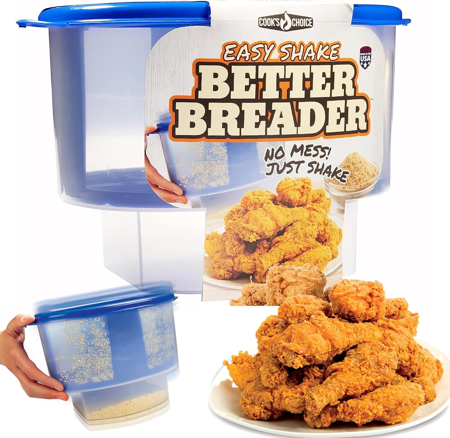 COOK'S CHOICE the Original Better Breader Bowl All-In-One Mess-Free Batter Breading Station- Pour in Seasonings Add Meat Fish or Veggies & Shake for Perfect Coating- Great for Parties- Made in the USA