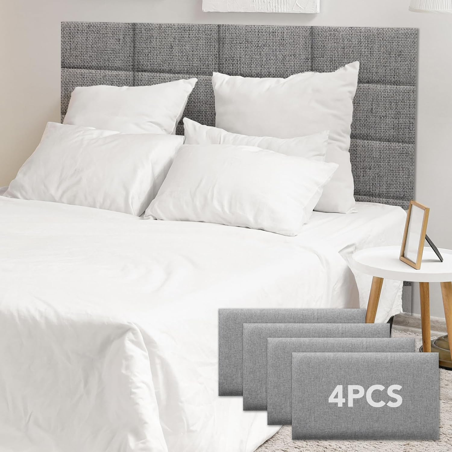 4 Piece Linen Fabric Peel and Stick Headboard, Upholstered Wall Mounted Headboard for Twin, 3D Anti-Collision Soundproof Self-Adhesive Wall Panel for Bedroom 16.53